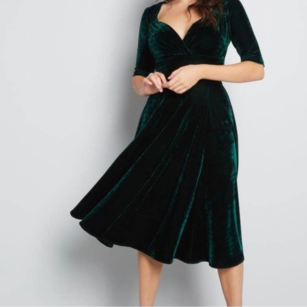 ModCloth Collectif Green Velvet Dress